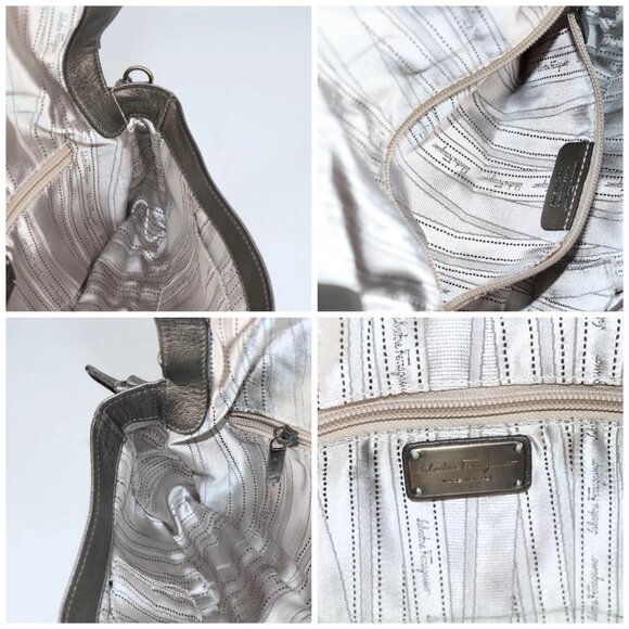 Salvatore Ferragamo Vala Shoulder Bag Leather Silver Auth - Picture 15 of 16